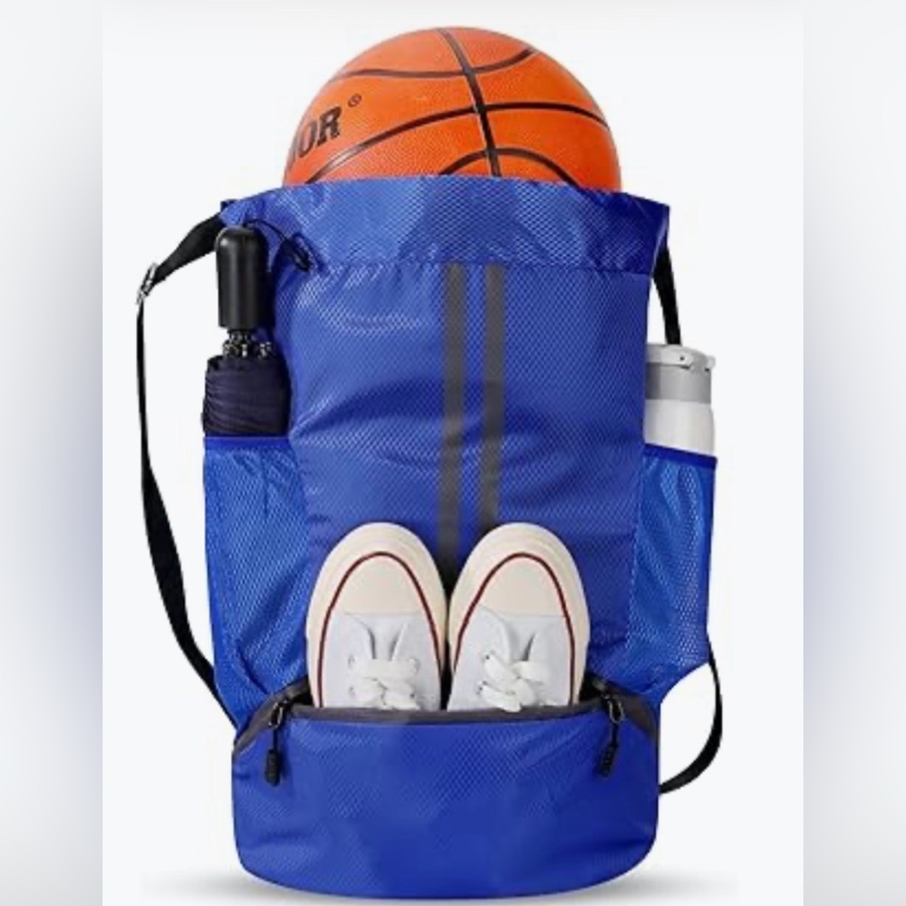 NEW Navy Blue Gym Drawstring Bag Large basketball Backpack with Dry/Wet Pockets